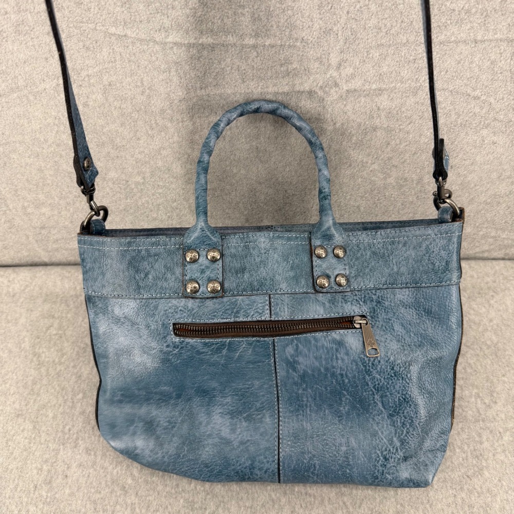 Patricia Nash Blue Tooling Leather Tote Crossbody Bag Floral Embossed Satchel - Picture 3 of 13